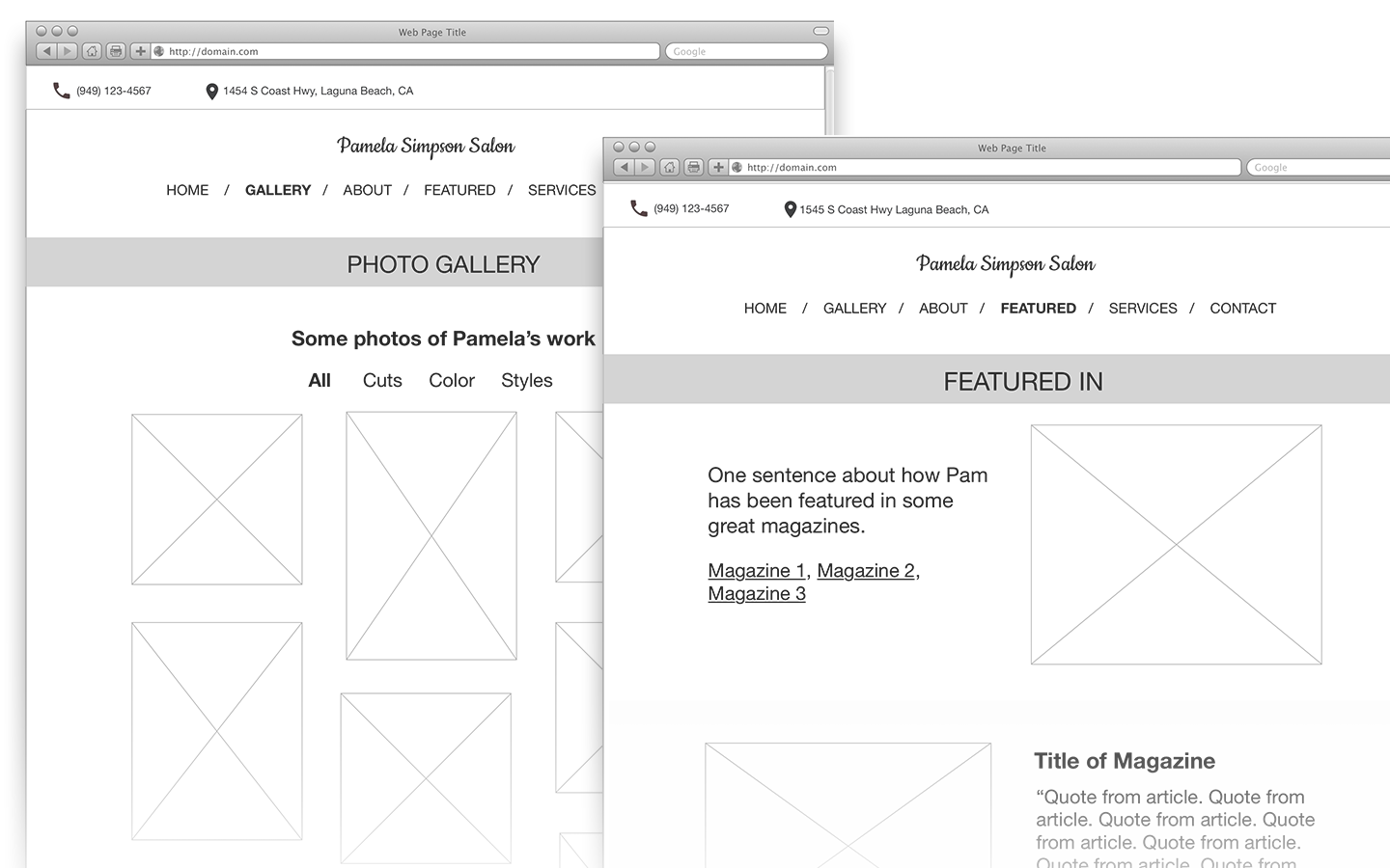 The wireframes that I created for this project