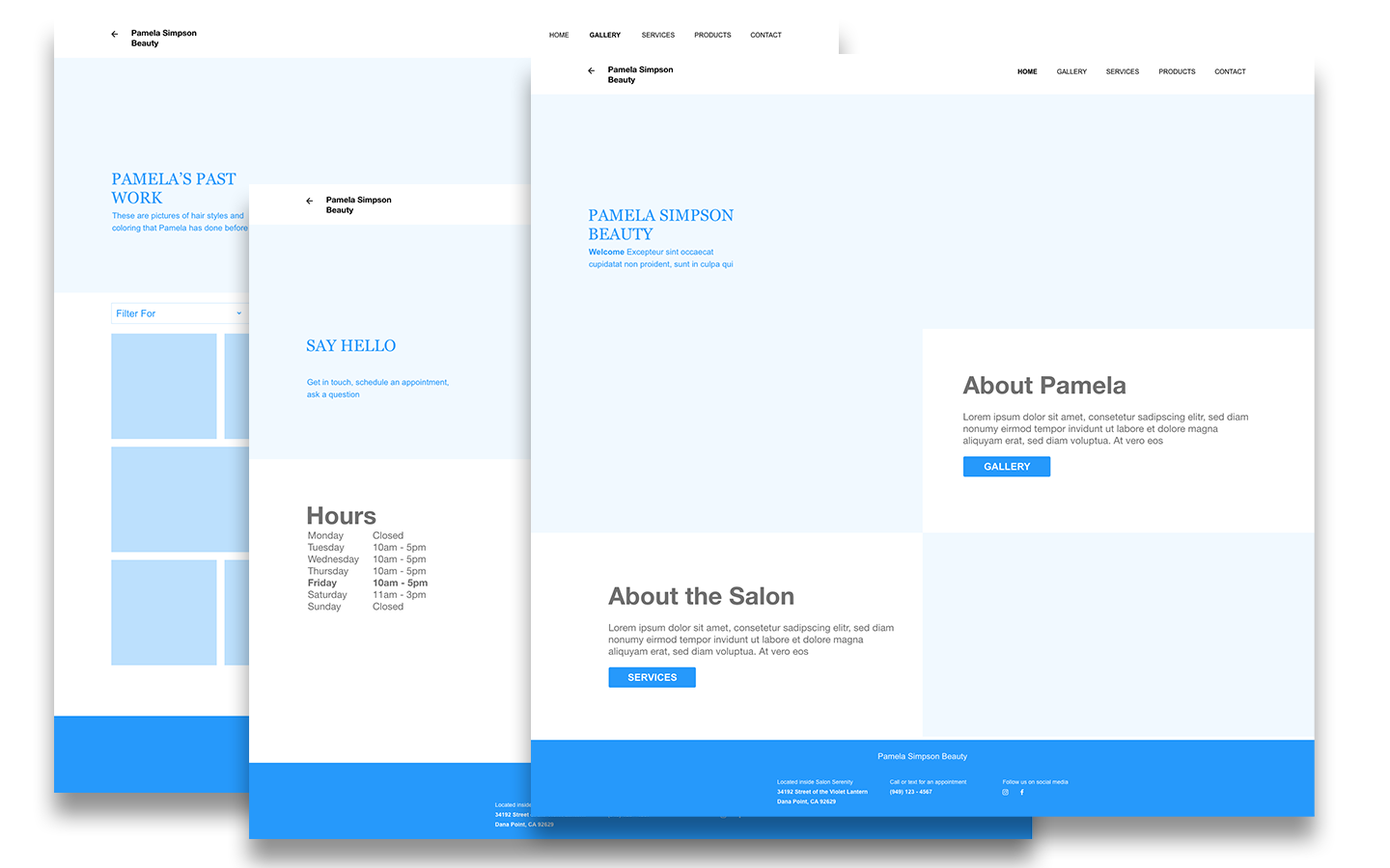 The desktop wireframes that I created for this project